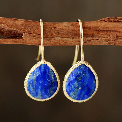 Boucles d'oreilles en forme de goutte d'eau en pierre naturelle de Lapis Lazuli