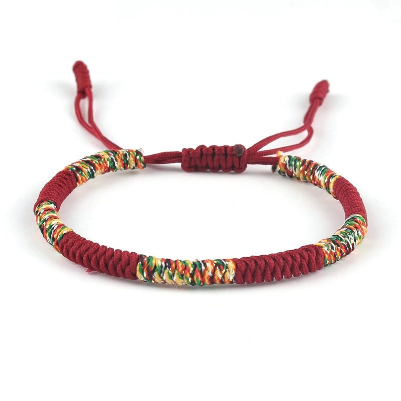Bracelet bouddhiste tibétain tressé rouge porte-bonheur