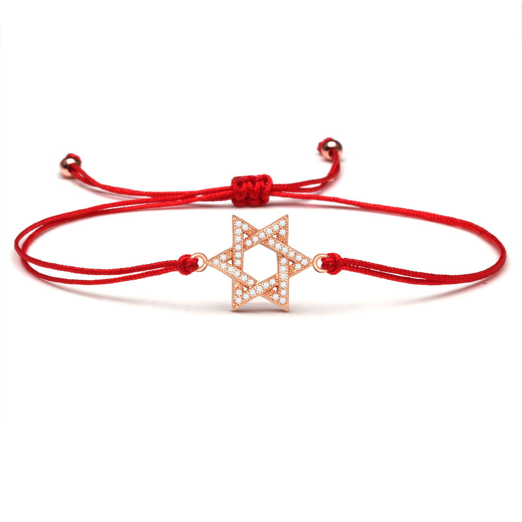 Bracelet fil rouge juif kabballe avec une étoile de David étincelante de zircones cubiques AAA