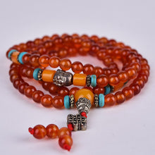 Charger l&#39;image dans la galerie, Bracelet collier de prière Mala en agate rouge tibétaine, noeud infini
