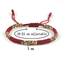 Charger l&#39;image dans la galerie, Bracelet bouddhiste tibétain tressé rouge porte-bonheur
