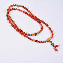 Charger l&#39;image dans la galerie, Bracelet collier de prière Mala en agate rouge tibétaine, noeud infini
