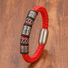 Charger l&#39;image dans la galerie, Bracelet rouge en cuir véritable tressé antique
