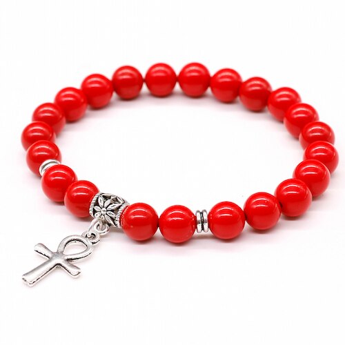 Bracelet en cinabre rouge, croix de vie Ankh