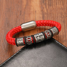 Charger l&#39;image dans la galerie, Bracelet rouge en cuir véritable tressé antique
