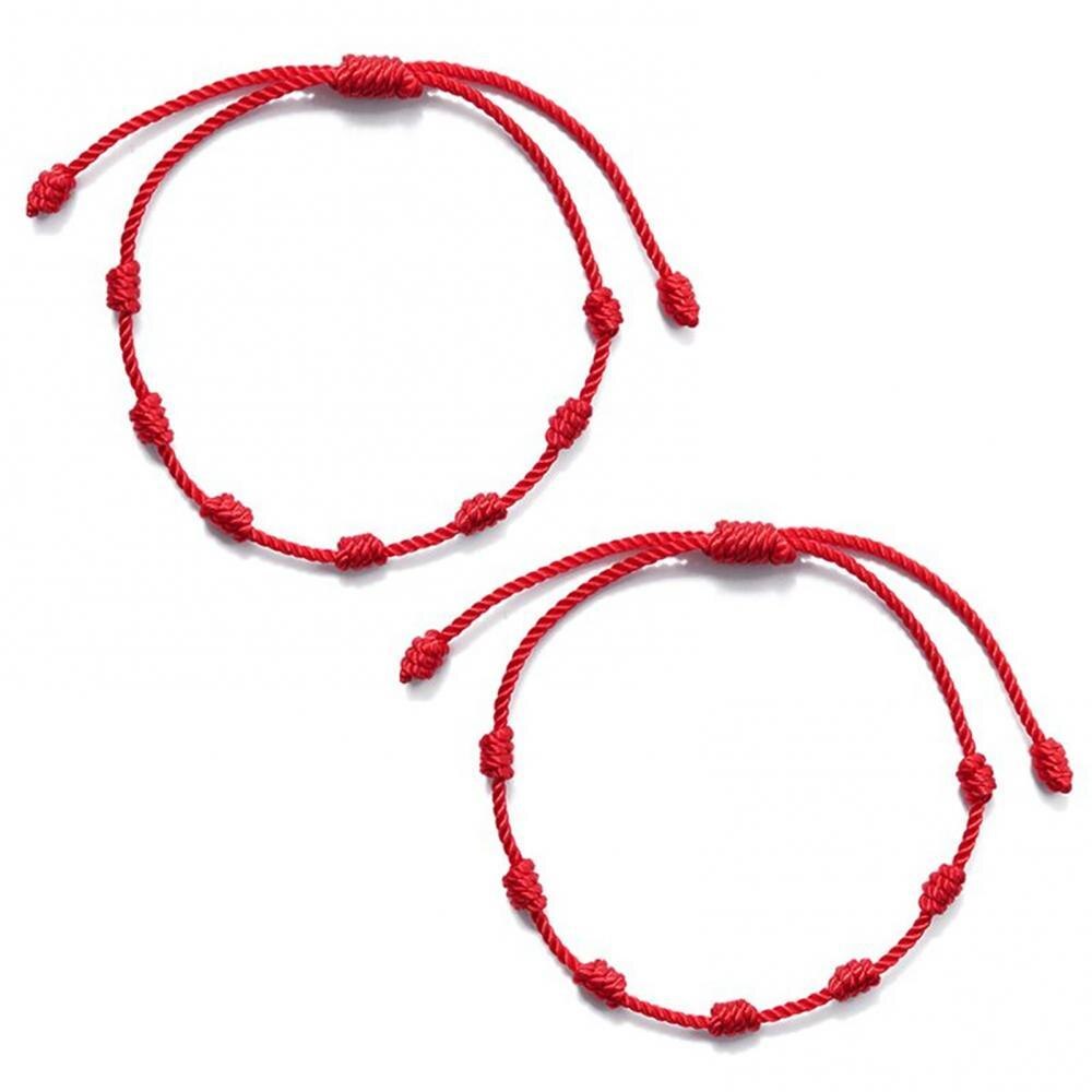 Bracelet corde rouge tibétain à sept noeud - Ensemble de 2 pièces
