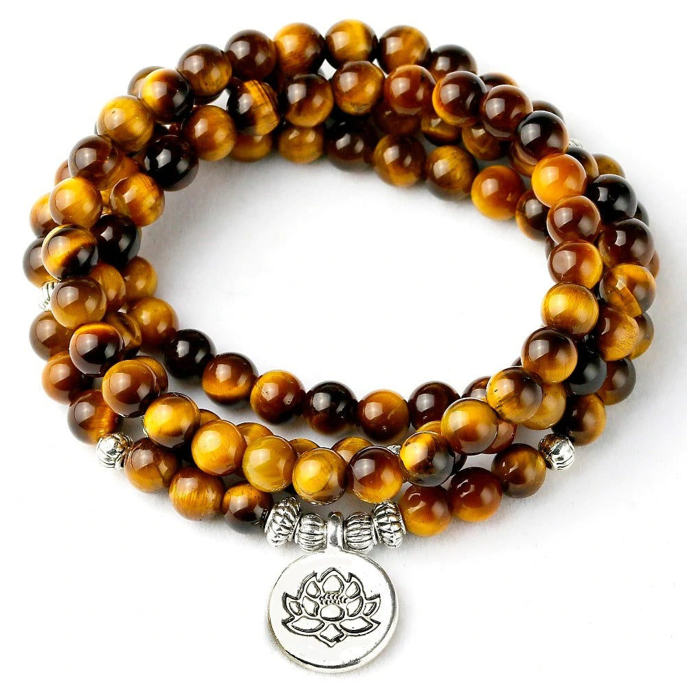 Bracelet collier mala tibetain oeil de tigre