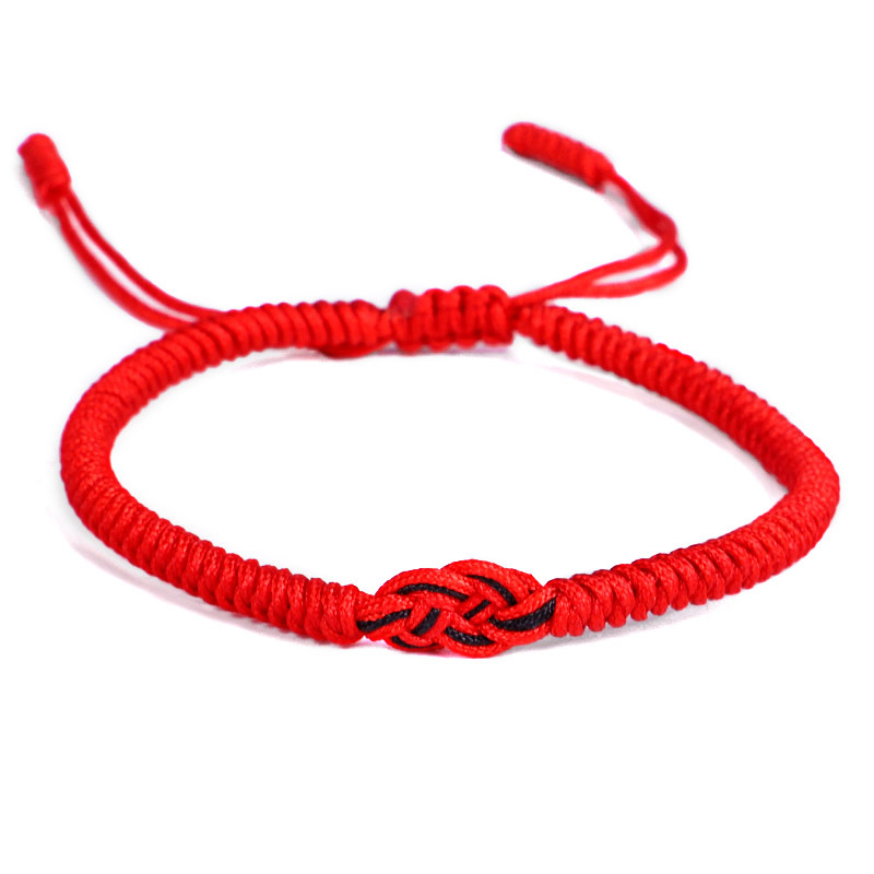 Bracelet rouge noeud sans fin bouddhiste tibétain